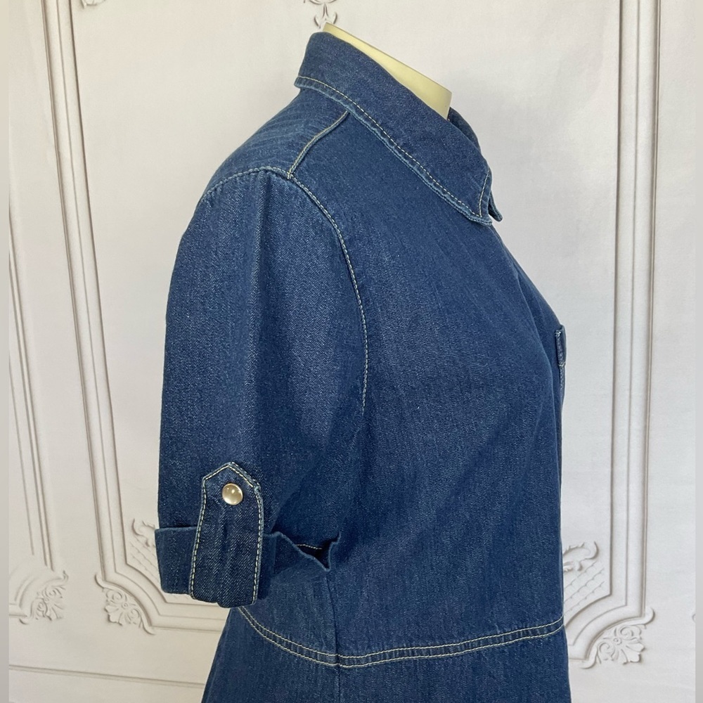 Vintage White Stag 90s Full Length Denim Dress Pearl Snaps Collared Med 8/10 - Picture 3 of 6